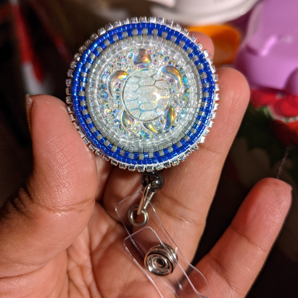 Native American Beaded reel badge holder